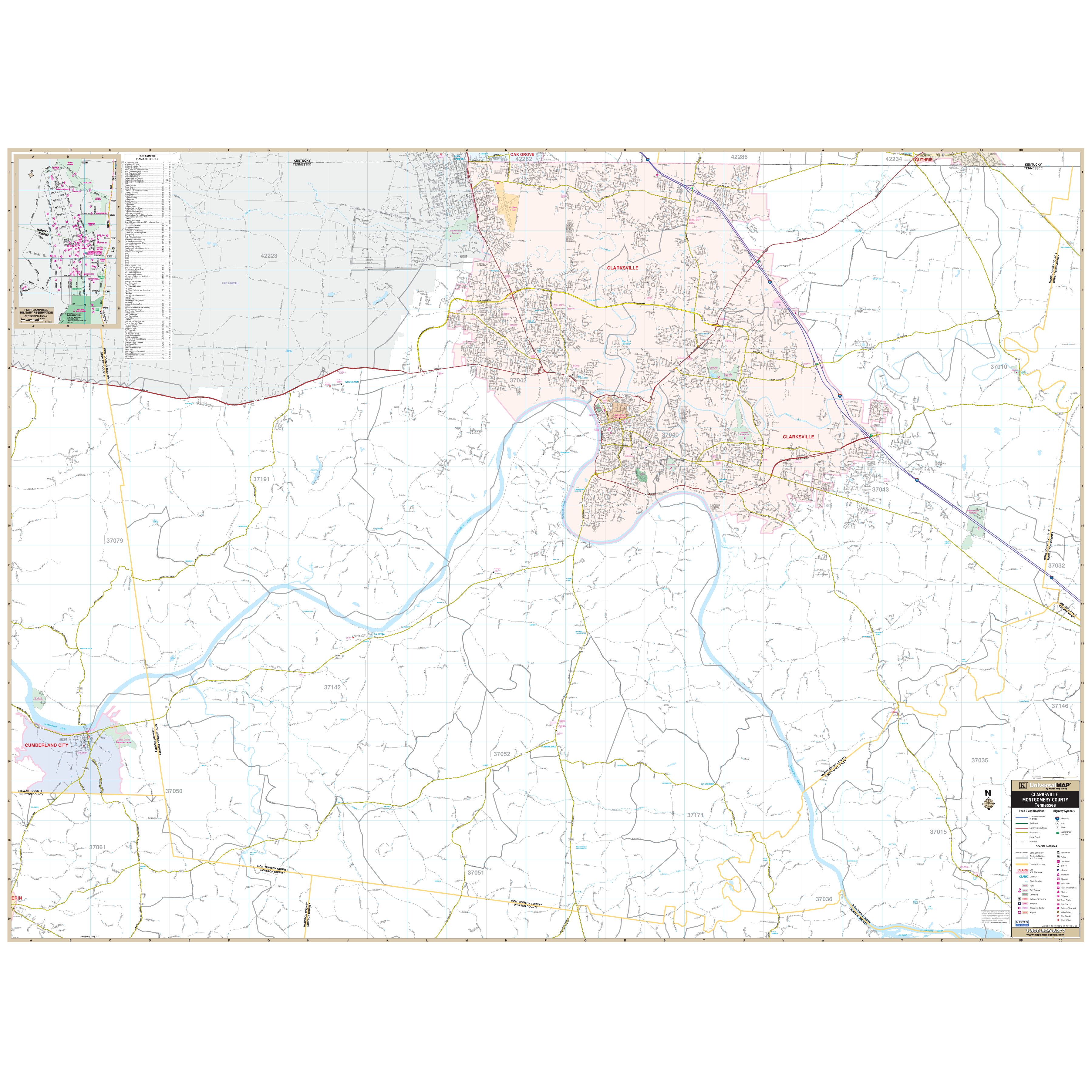 Clarksville Montgomery Co, Tn Wall Map - Large Laminated