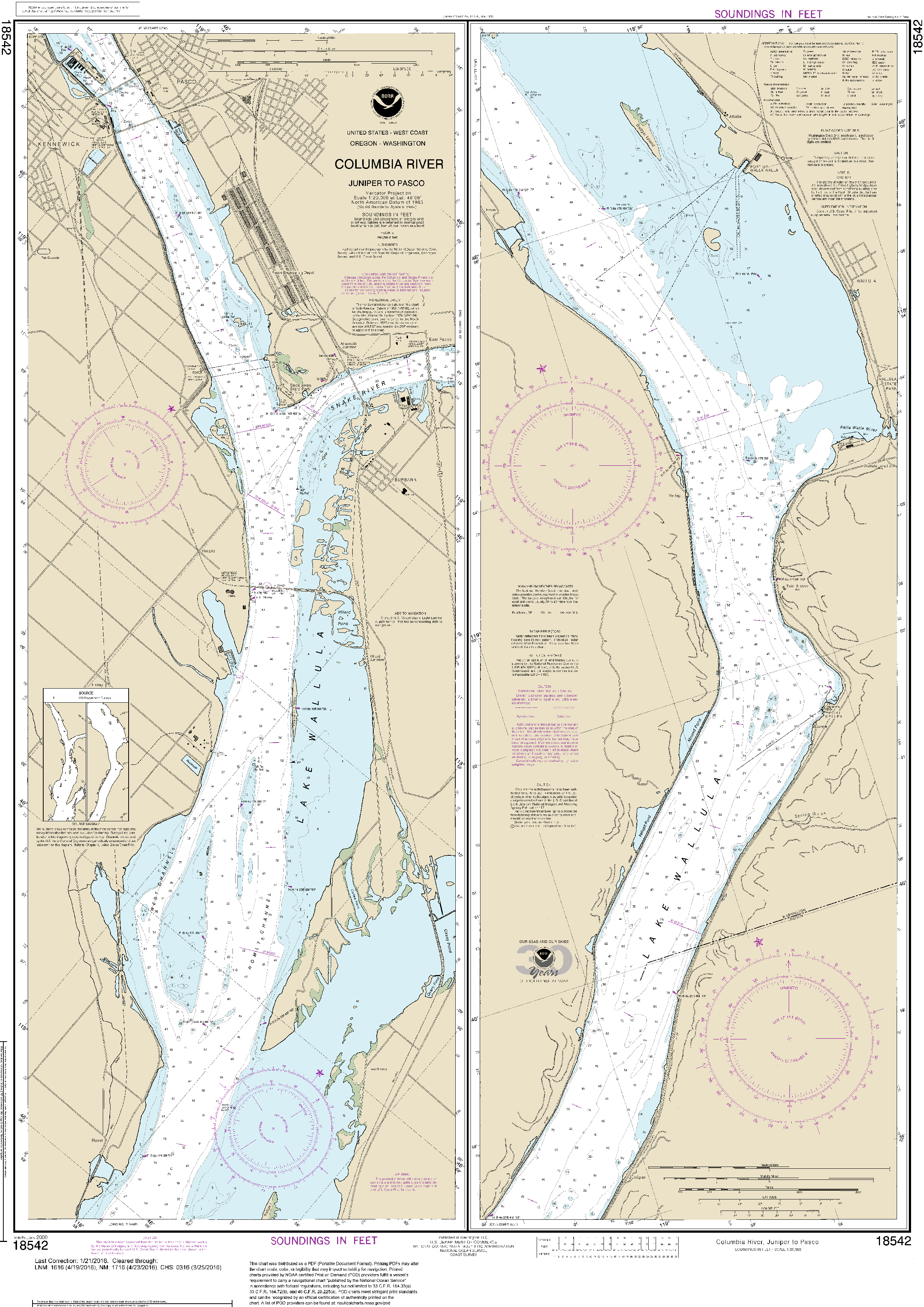 NOAA Nautical Chart 18542: Columbia River Juniper to Pasco