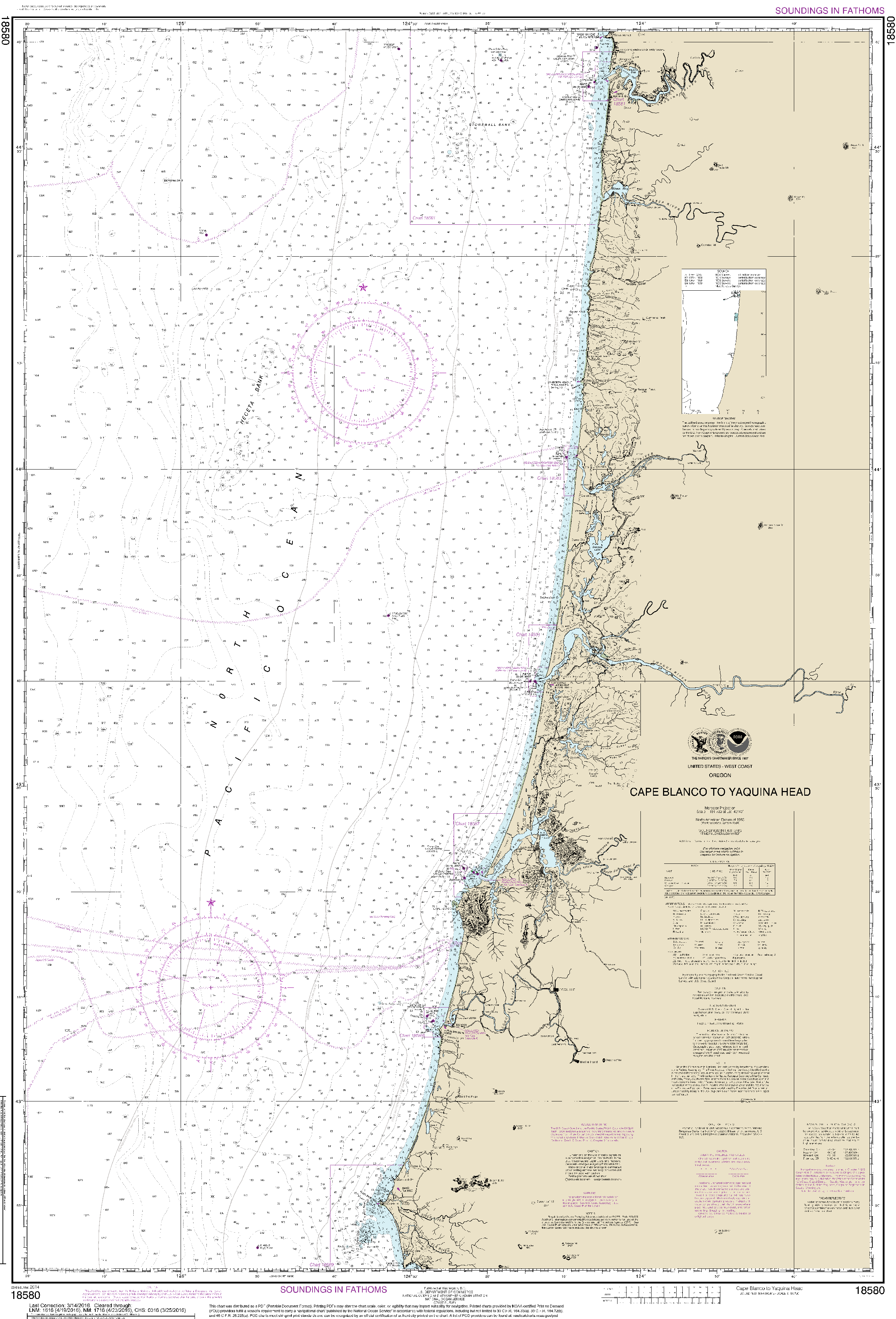 NOAA Nautical Chart 18580: Cape Blanco to Yaquina Head