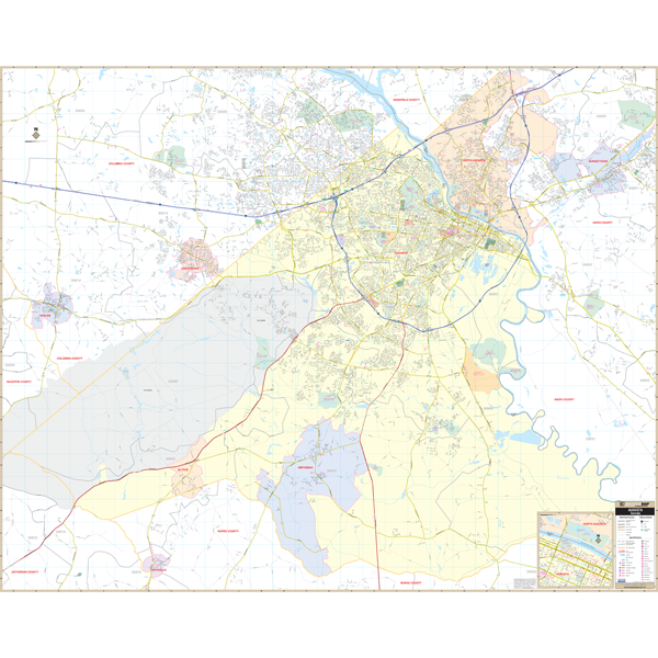 Augusta, Ga Wall Map - Large Laminated