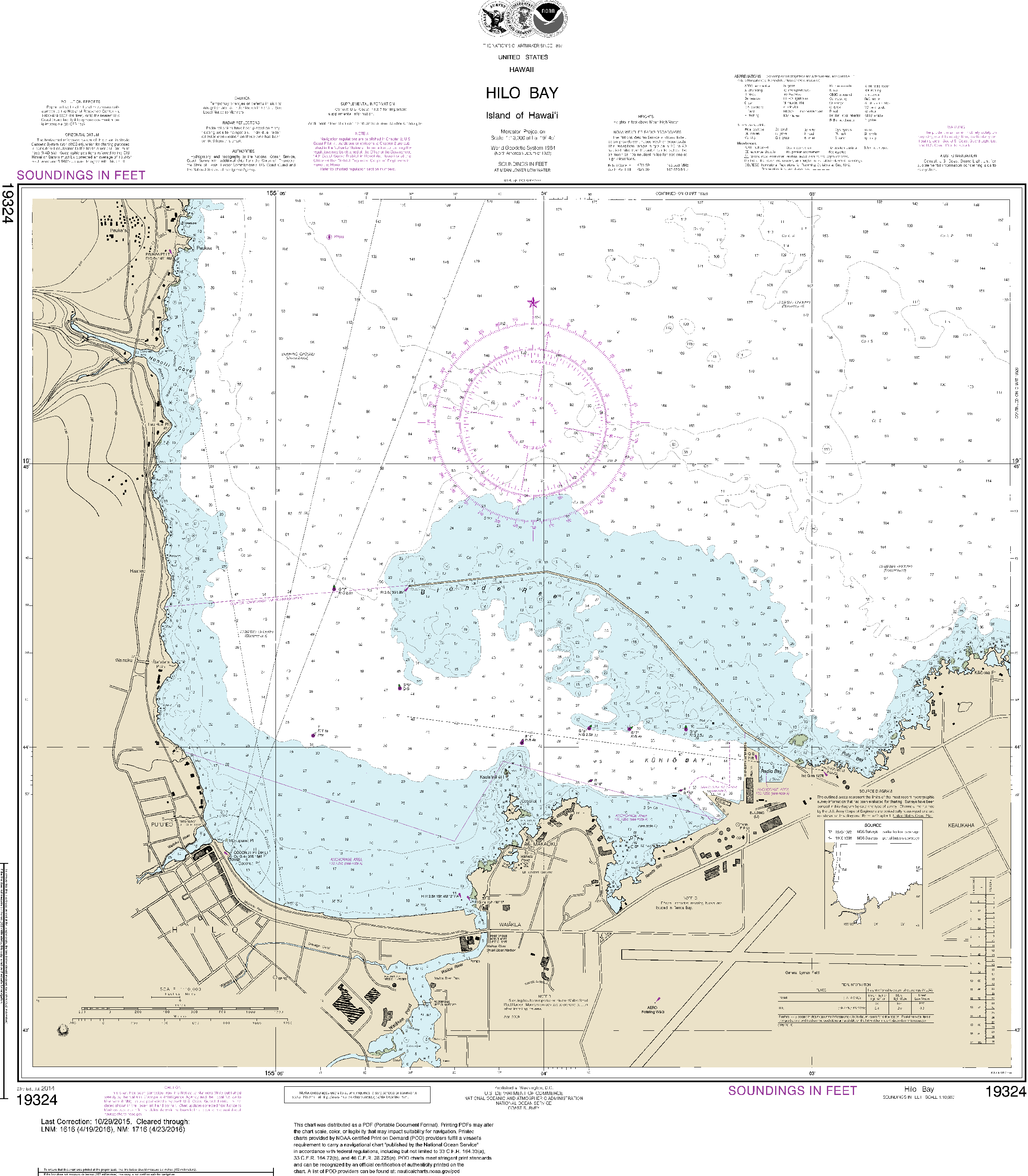 NOAA Nautical Chart 19324: Island Of Hawaiƒ??i Hilo Bay