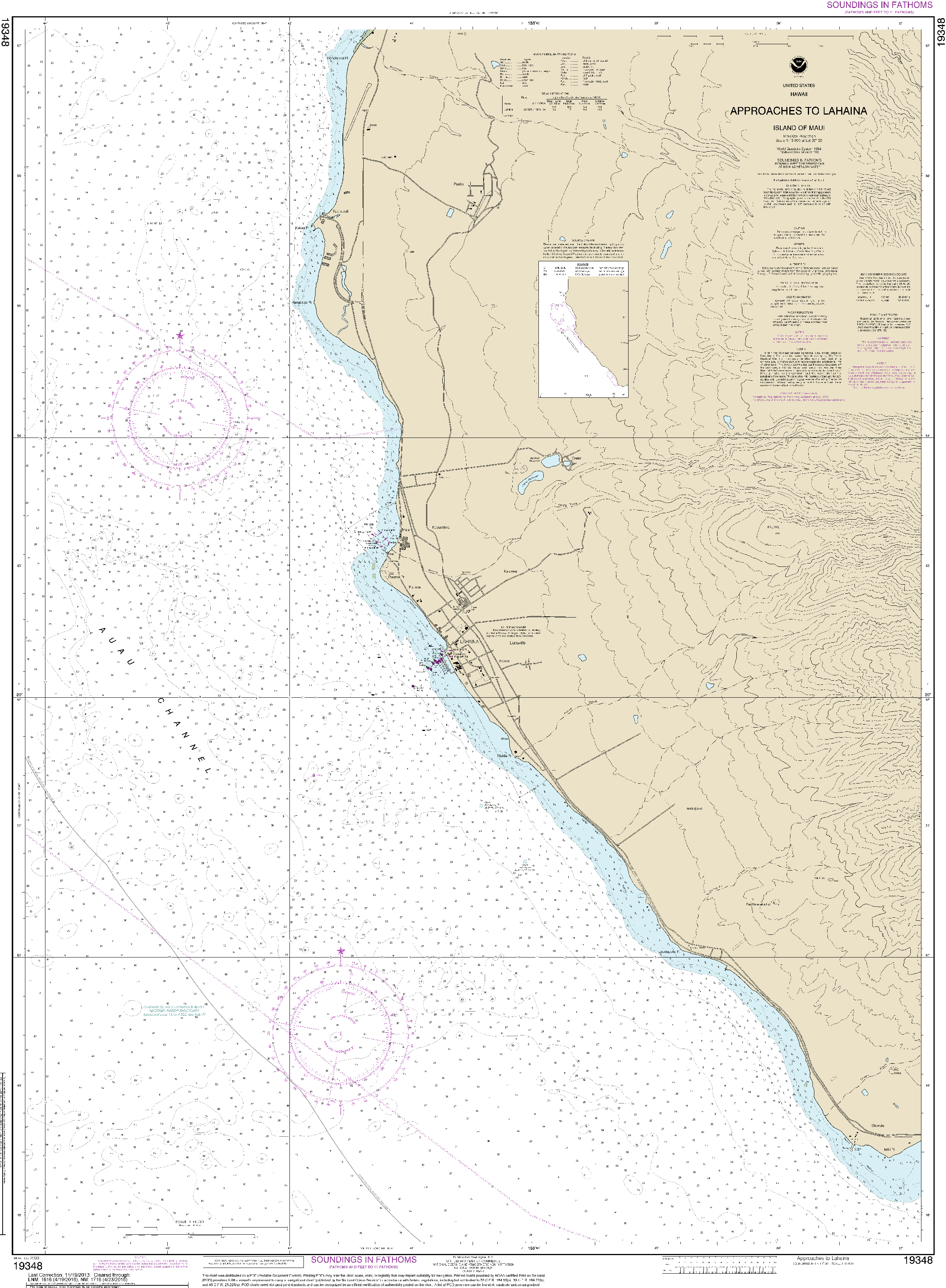 NOAA Nautical Chart 19348: Approaches to Lahaina, Island of Maui