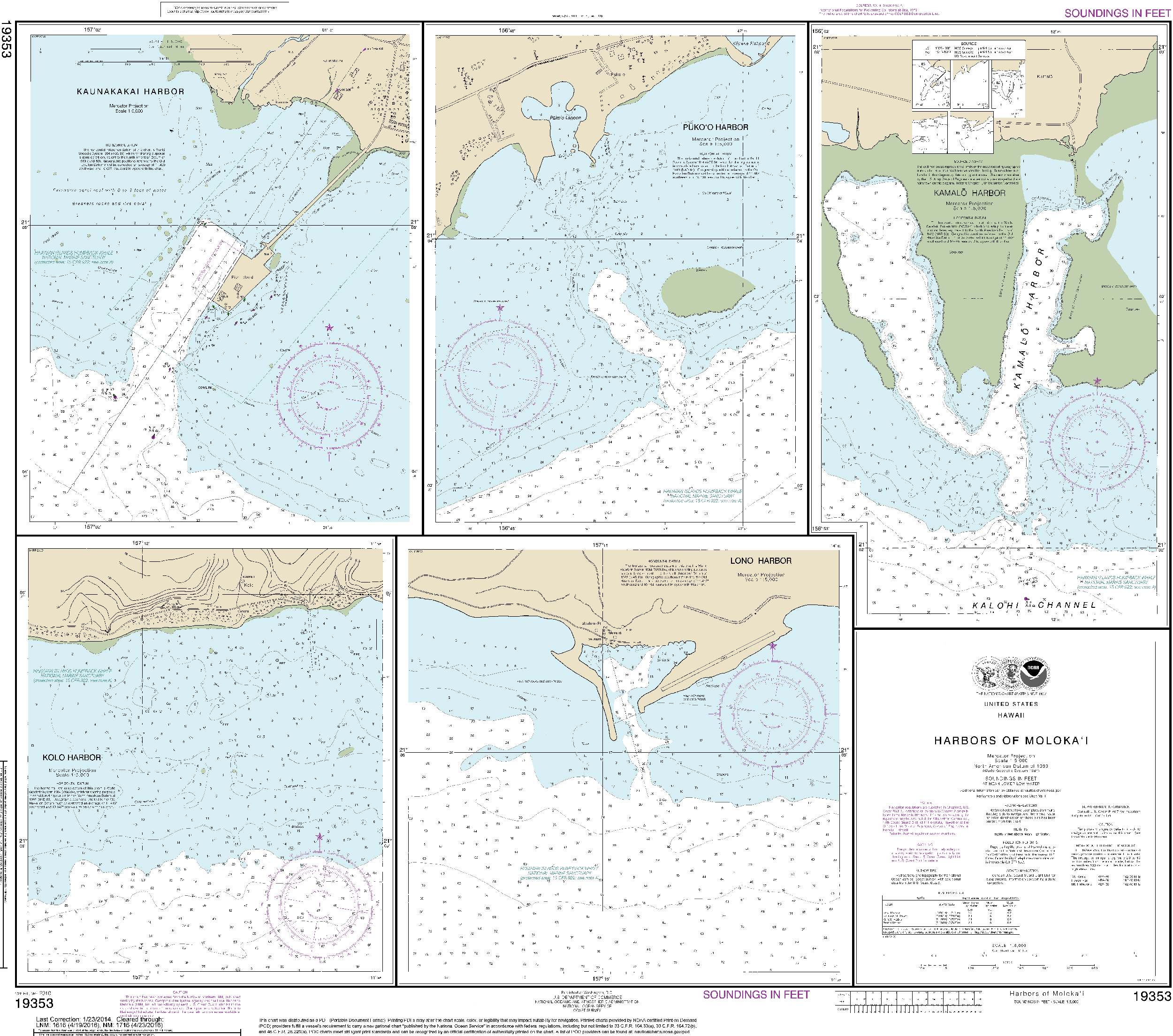 NOAA Nautical Chart 19353: Harbors of Molokaƒ??i Kaunakakai Harbor;P?¬koo Harbor;Kamal?? Harbor;Kolo Harbor;Lono Harbor