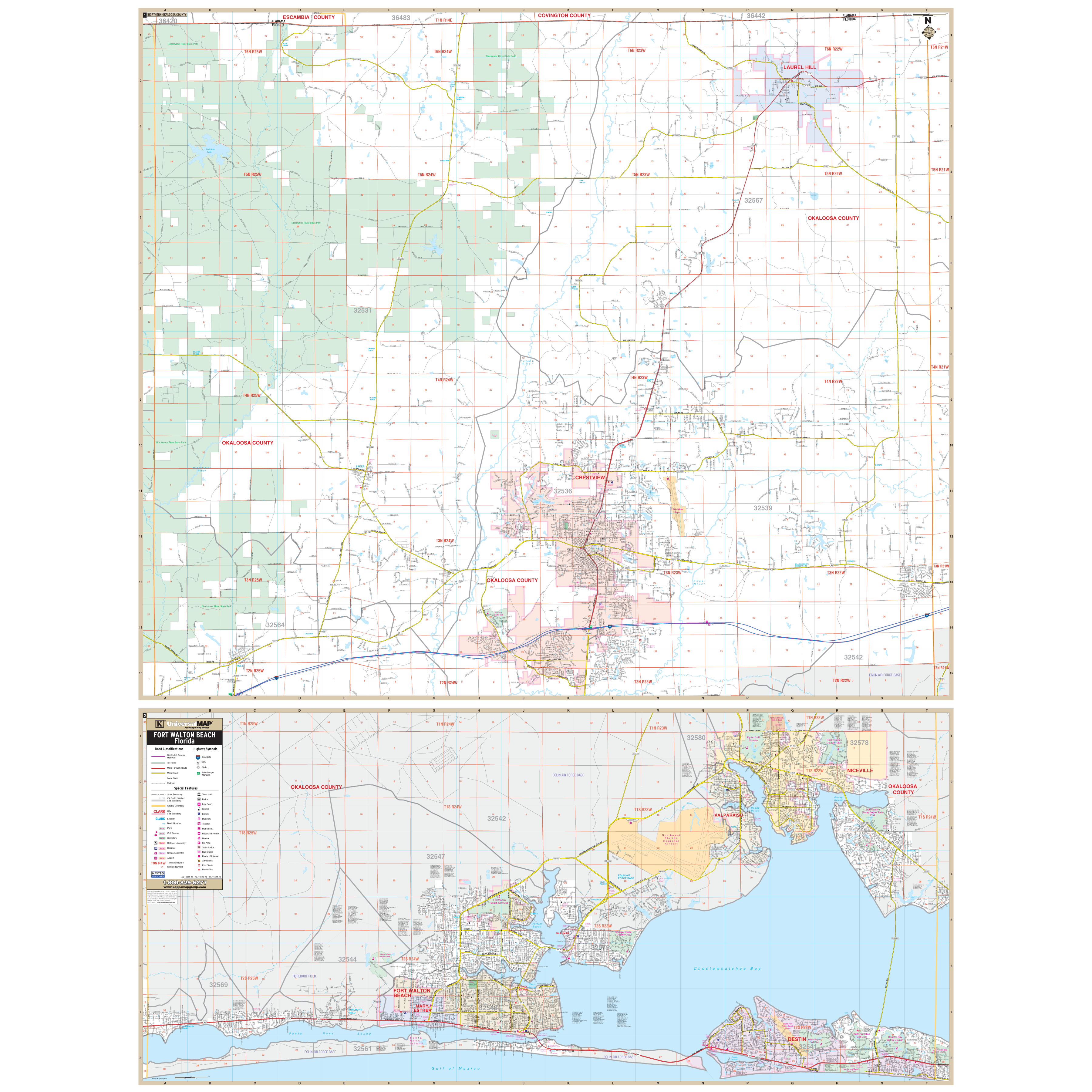 Okaloosa Co Ft Walton, Fl Wall Map - Large Laminated