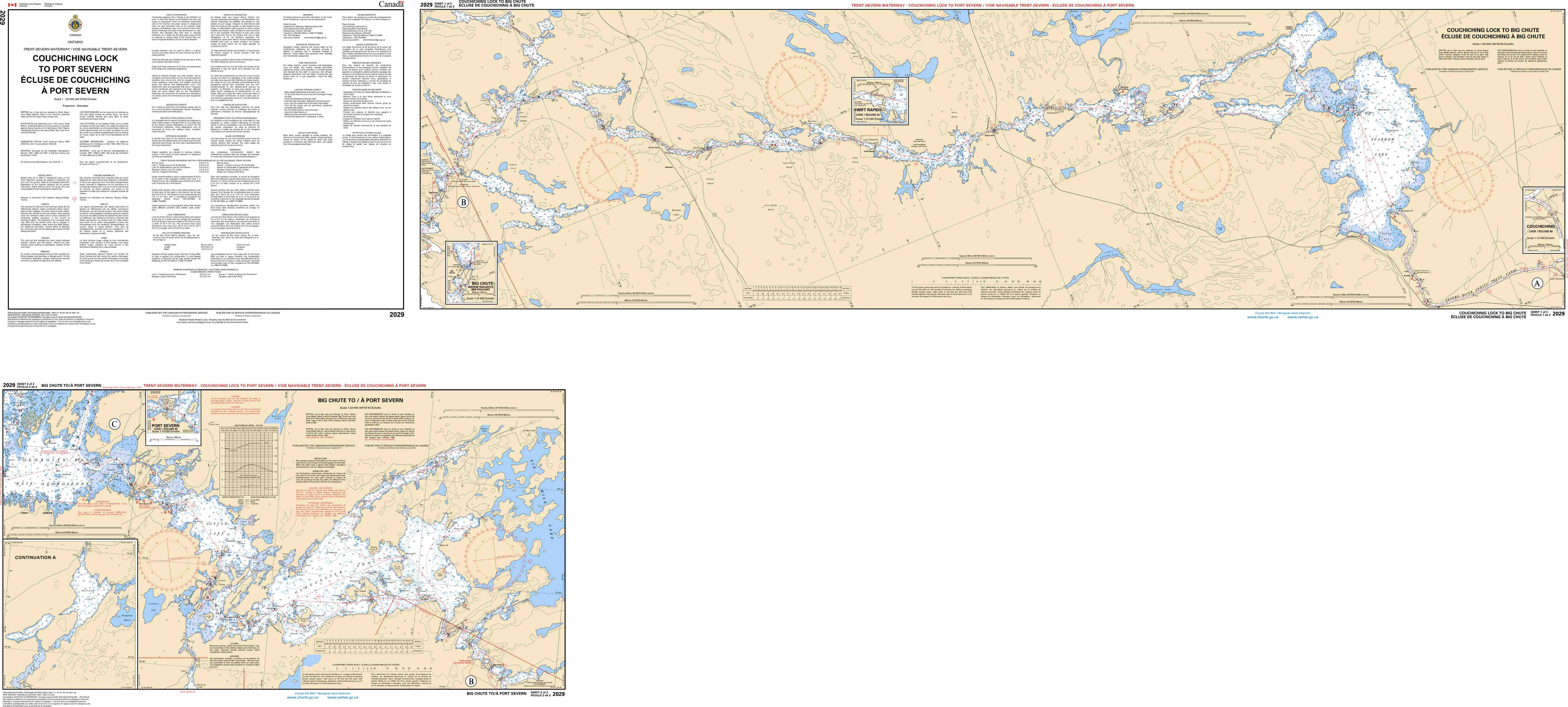 Canadian Hydrographic Service Nautical Chart CHS2029: Couchiching Lock to Port Severn / Écluse de Couchiching a Port Severn