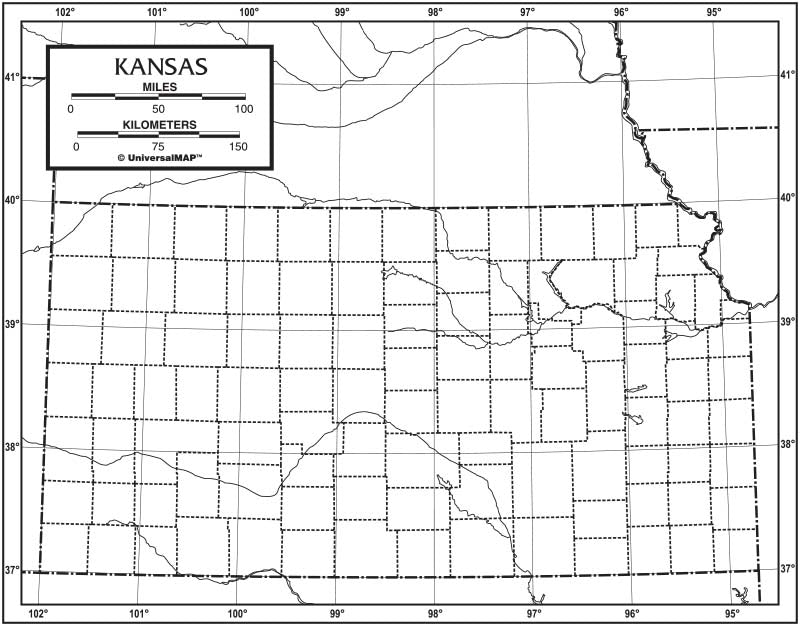 Kansas Outline Map 50 Pack, Paper or Laminated