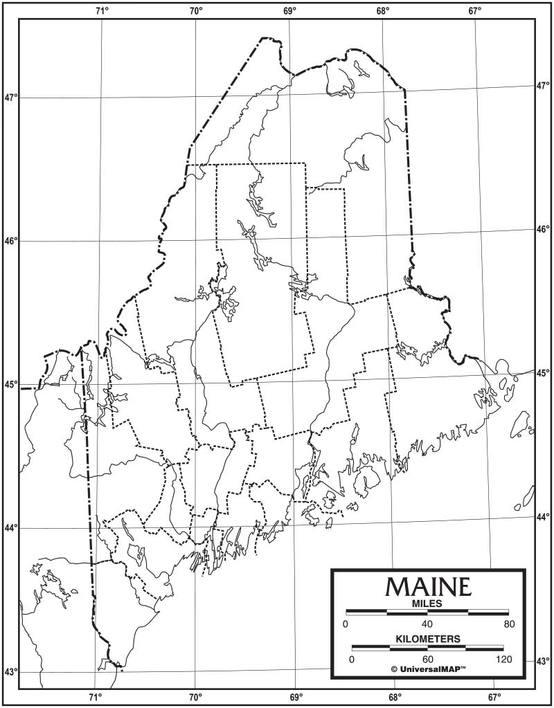 Maine Outline Map 50 Pack, Paper or Laminated