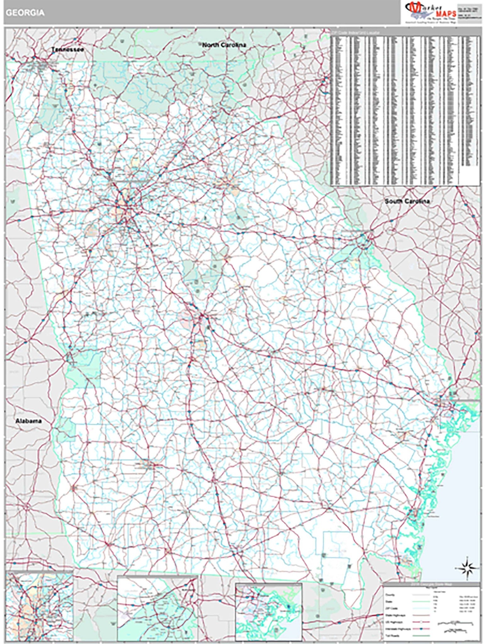 Georgia State 5-Digit ZIP Code Wall Map