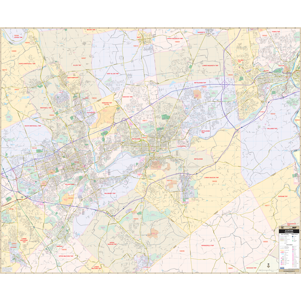  Allentown And Bethlehem, Pa Wall Map - Large Laminated