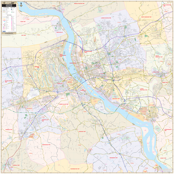 Harrisburg, Pa Wall Map - Large Laminated