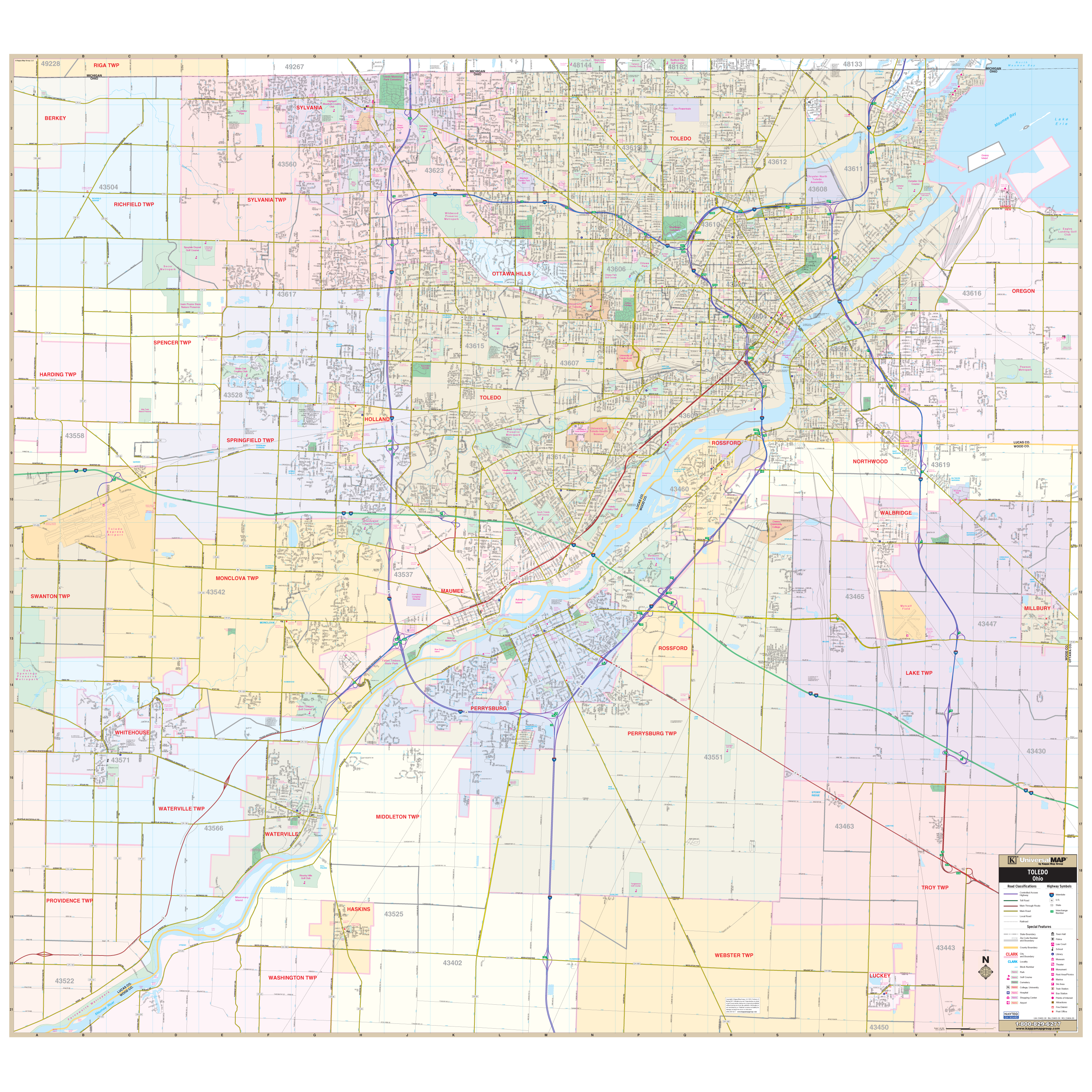 Toledo, Oh Wall Map - Large Laminated