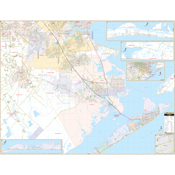 Galveston, Tx Wall Map - Large Laminated
