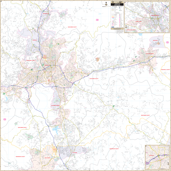 Asheville, Nc Wall Map - Large Laminated