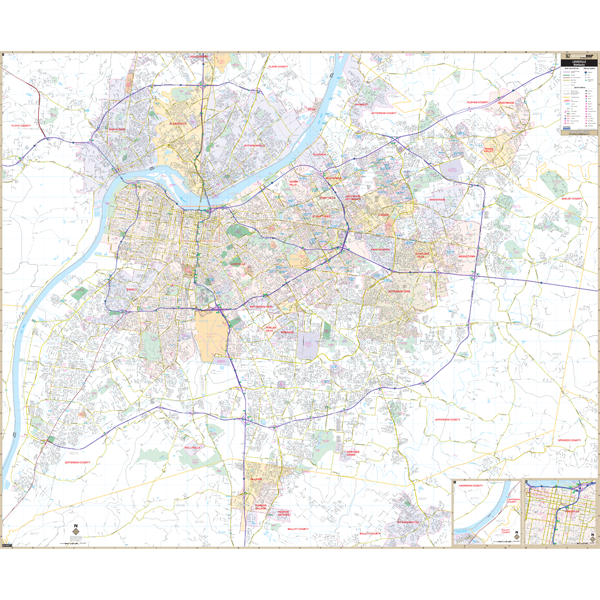 Louisville Jefferson Co, Ky Wall Map - Large Laminated