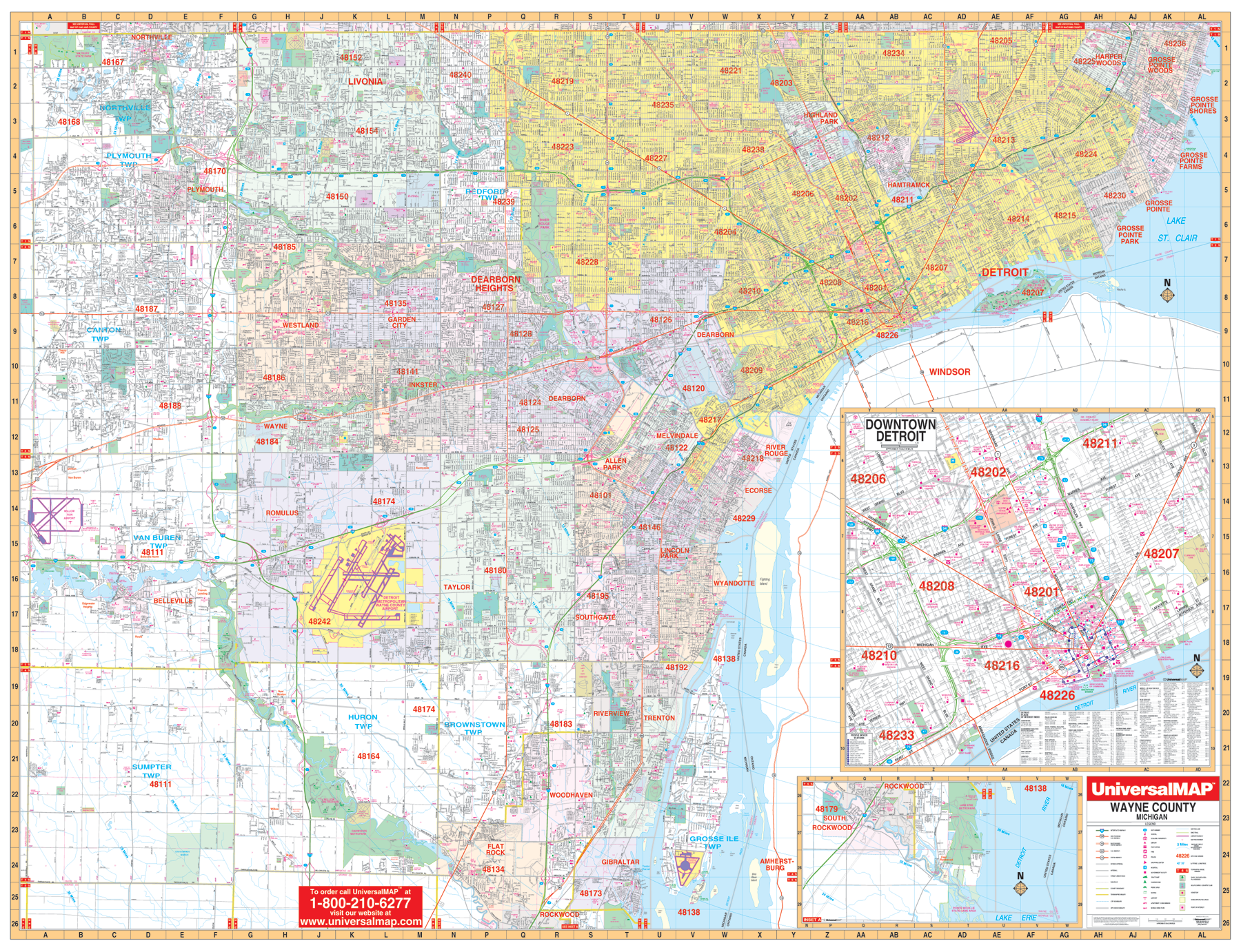 Detroit Wayne Co, Mi Wall Map - Large Laminated