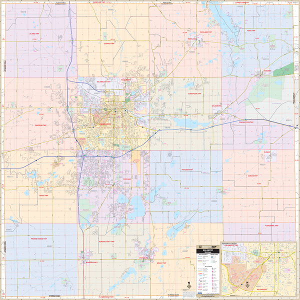 Kalamazoo, Mi Wall Map - Large Laminated