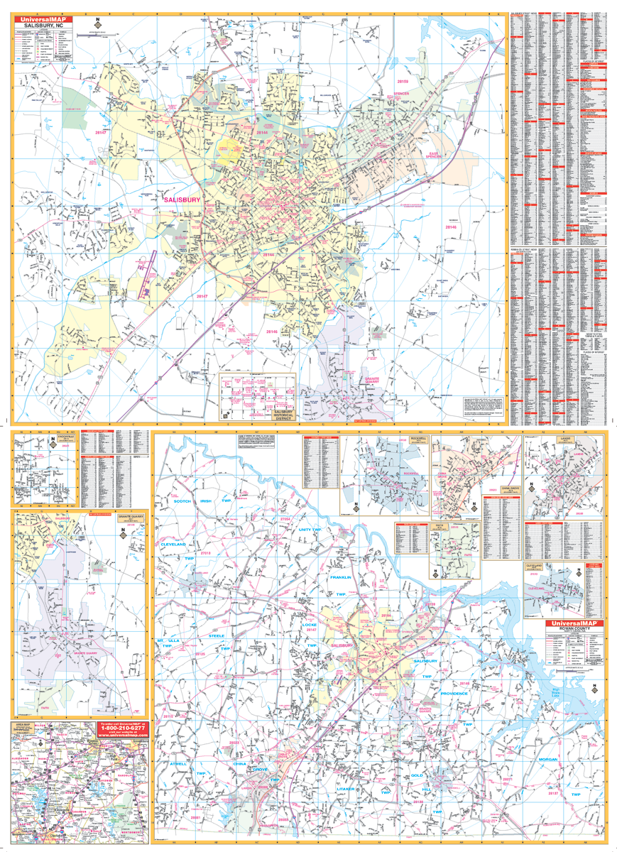 Salisbury Rowan Co, Nc Wall Map - Large Laminated