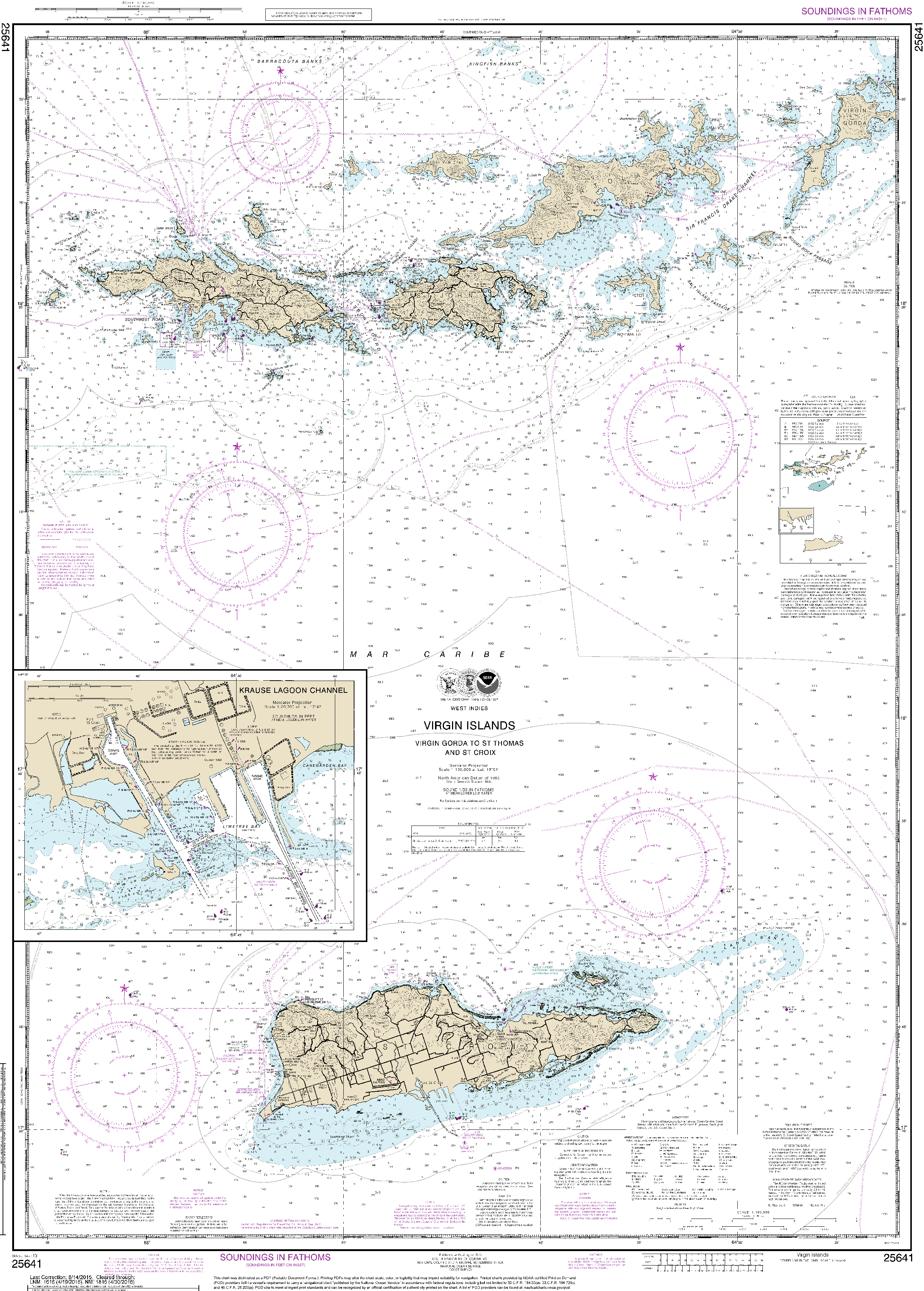 NOAA Nautical Chart 25641: Virgin Islands-Virgin Gorda to St. Thomas and St. Croix;Krause Lagoon Channel