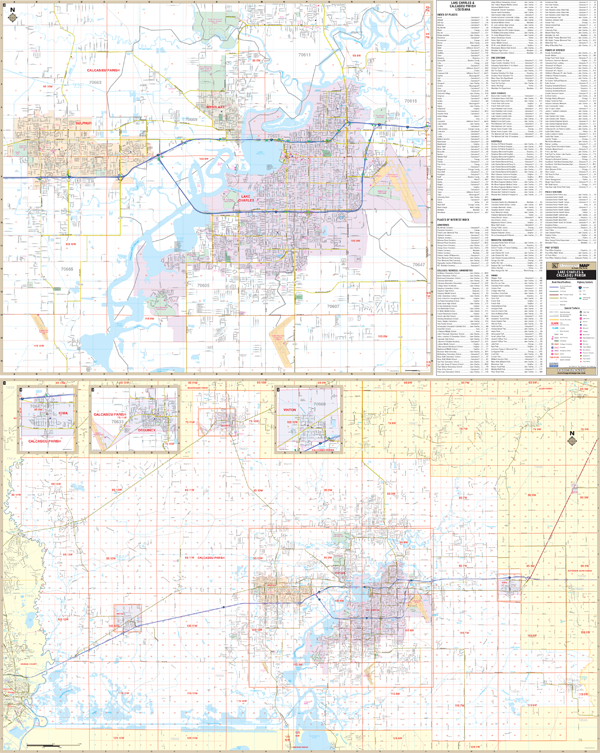 Lake Charles Calcasieu Parish, La Wall Map - Large Laminated