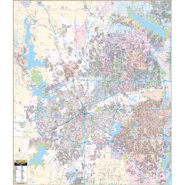 Ft Worth, Tx Wall Map - Large Laminated