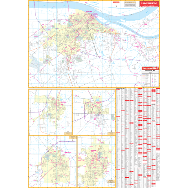 Paducah, Ky Wall Map - Large Laminated