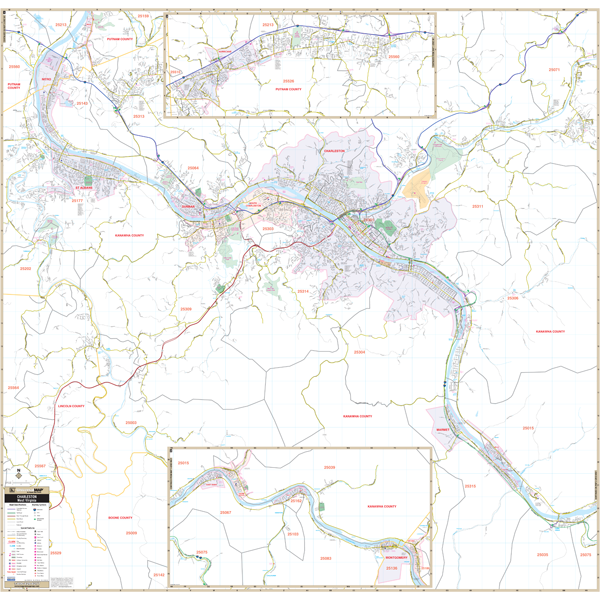 Charleston, Wv Wall Map - Large Laminated