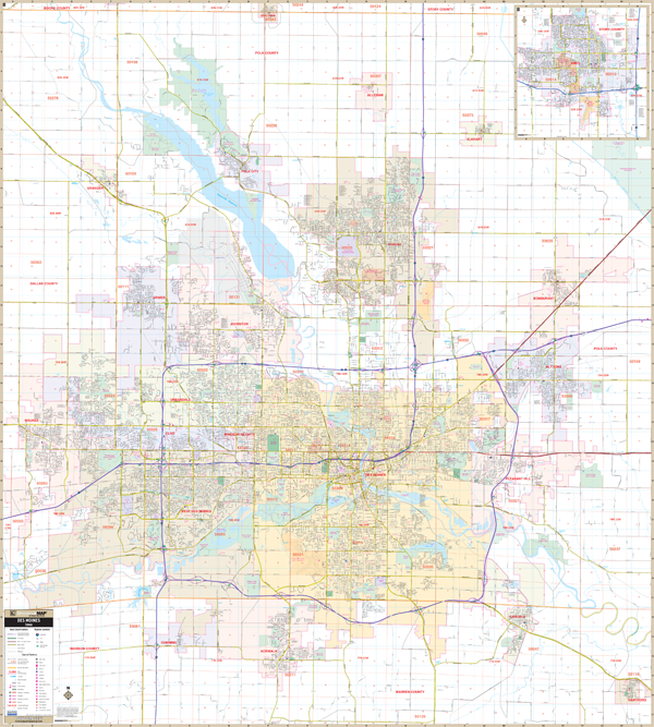 Des Moines, Ia Wall Map - Large Laminated