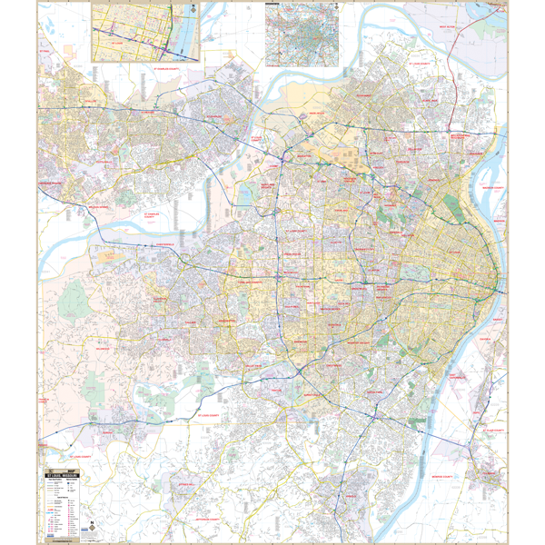 St Louis, Mo Wall Map - Large Laminated