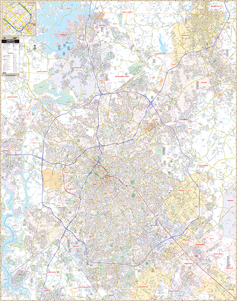 Charlotte Mecklenburg Co, Nc Wall Map - Large Laminated