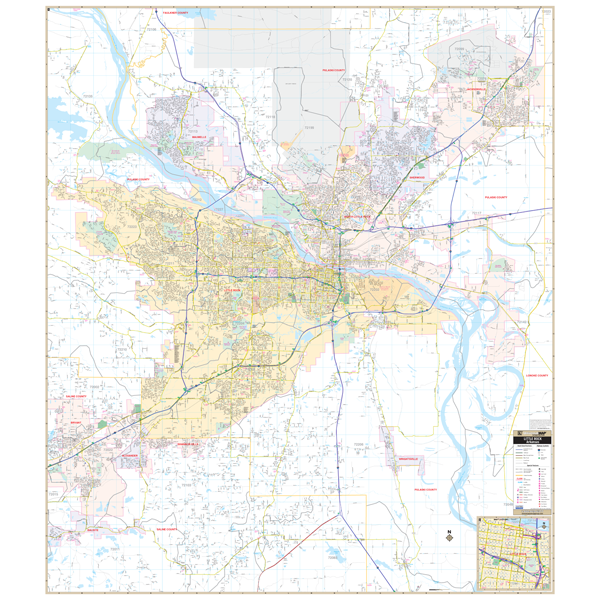 Little Rock, Ar Wall Map - Large Laminated