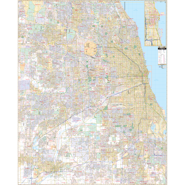 Chicago Metro, Il Wall Map - Large Laminated