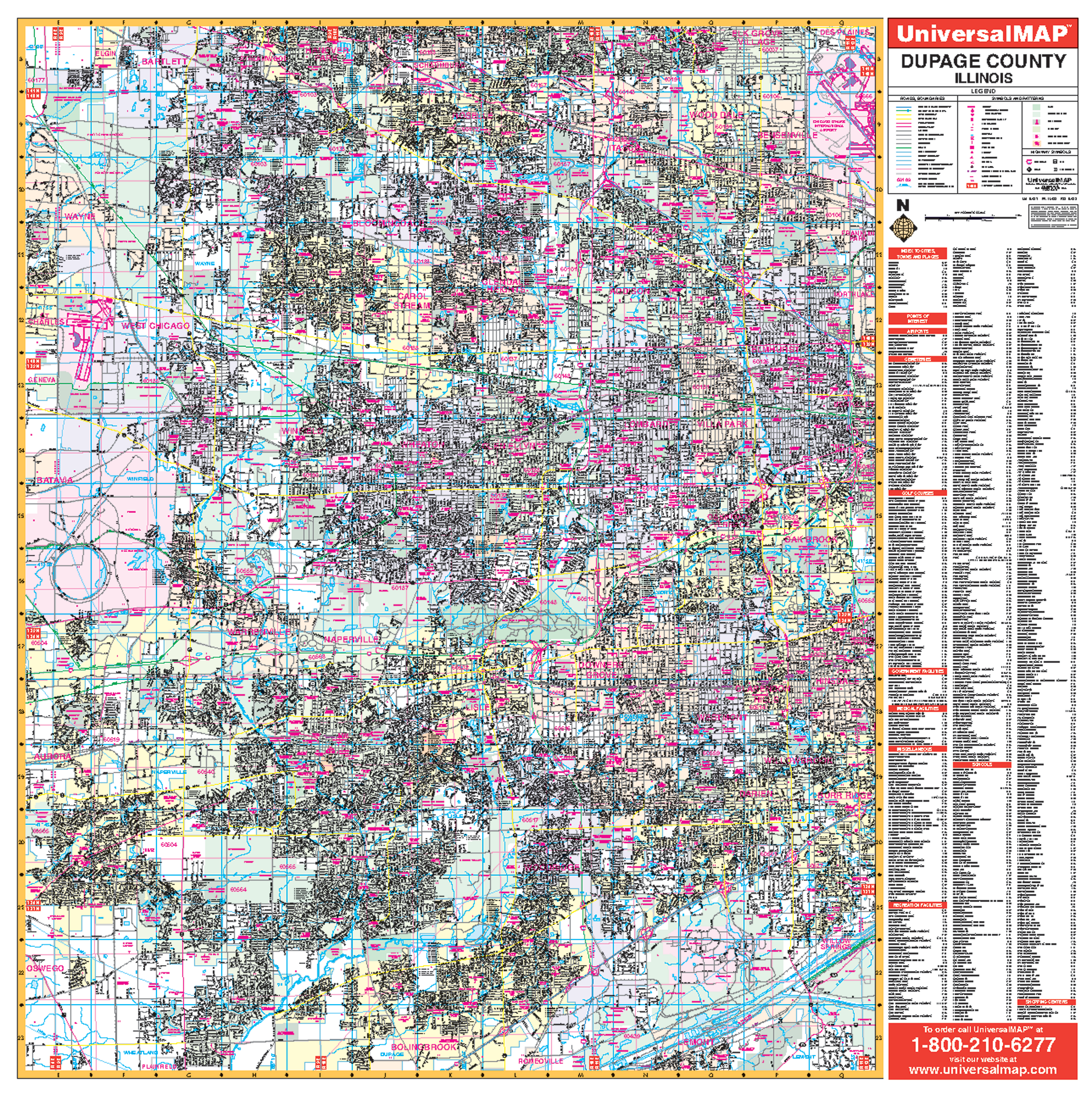 Dupage Co, Il Wall Map - Large Laminated