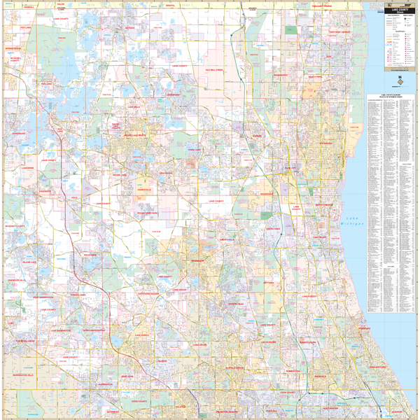 Lake County, Il Wall Map - Large Laminated