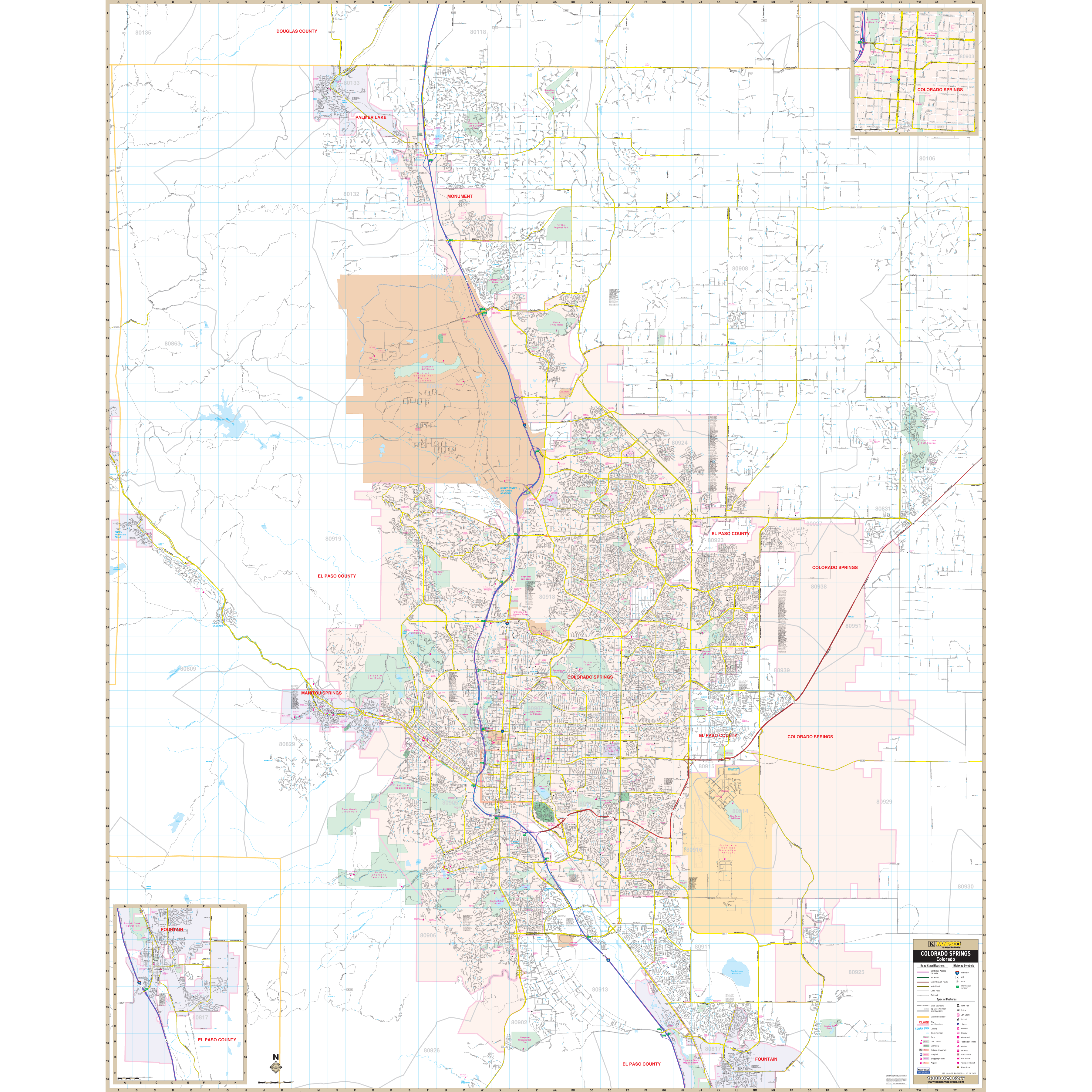 Colorado Springs, Co Wall Map - Large Laminated