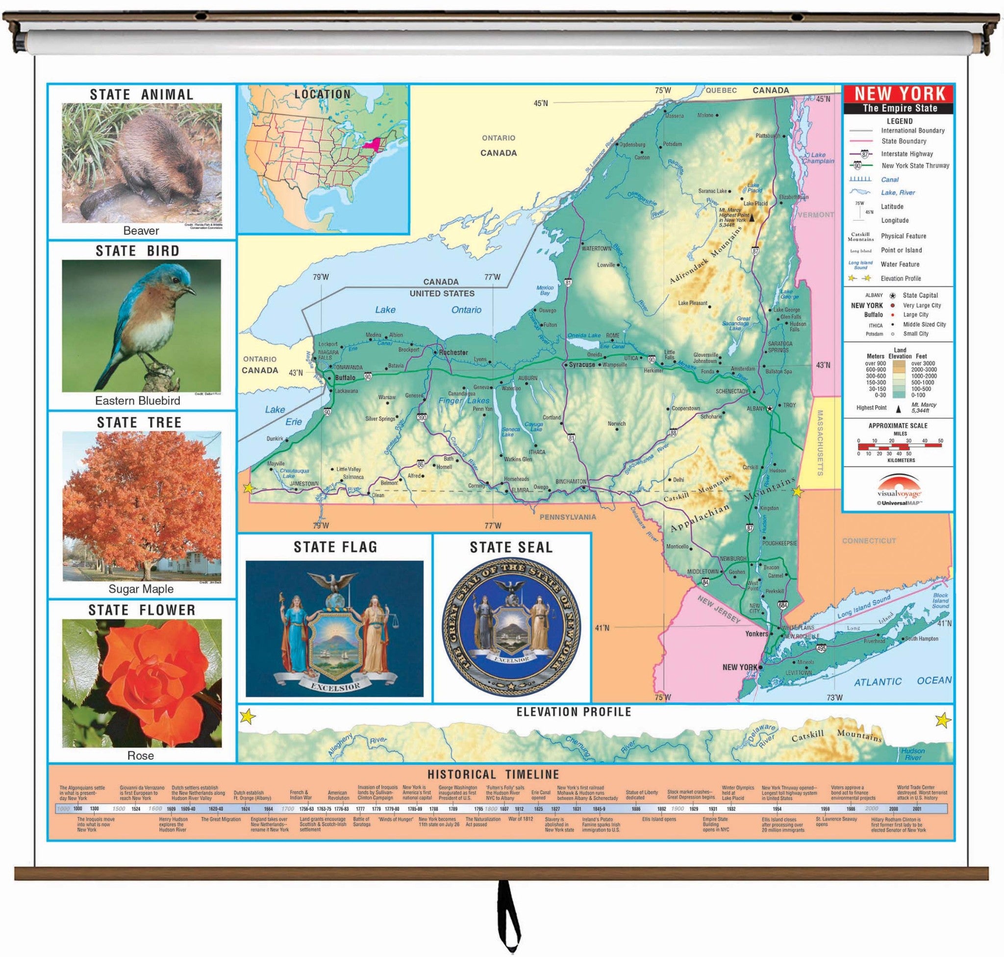 Kappa Map Group  New York State Primary Thematic Classroom Wall Map