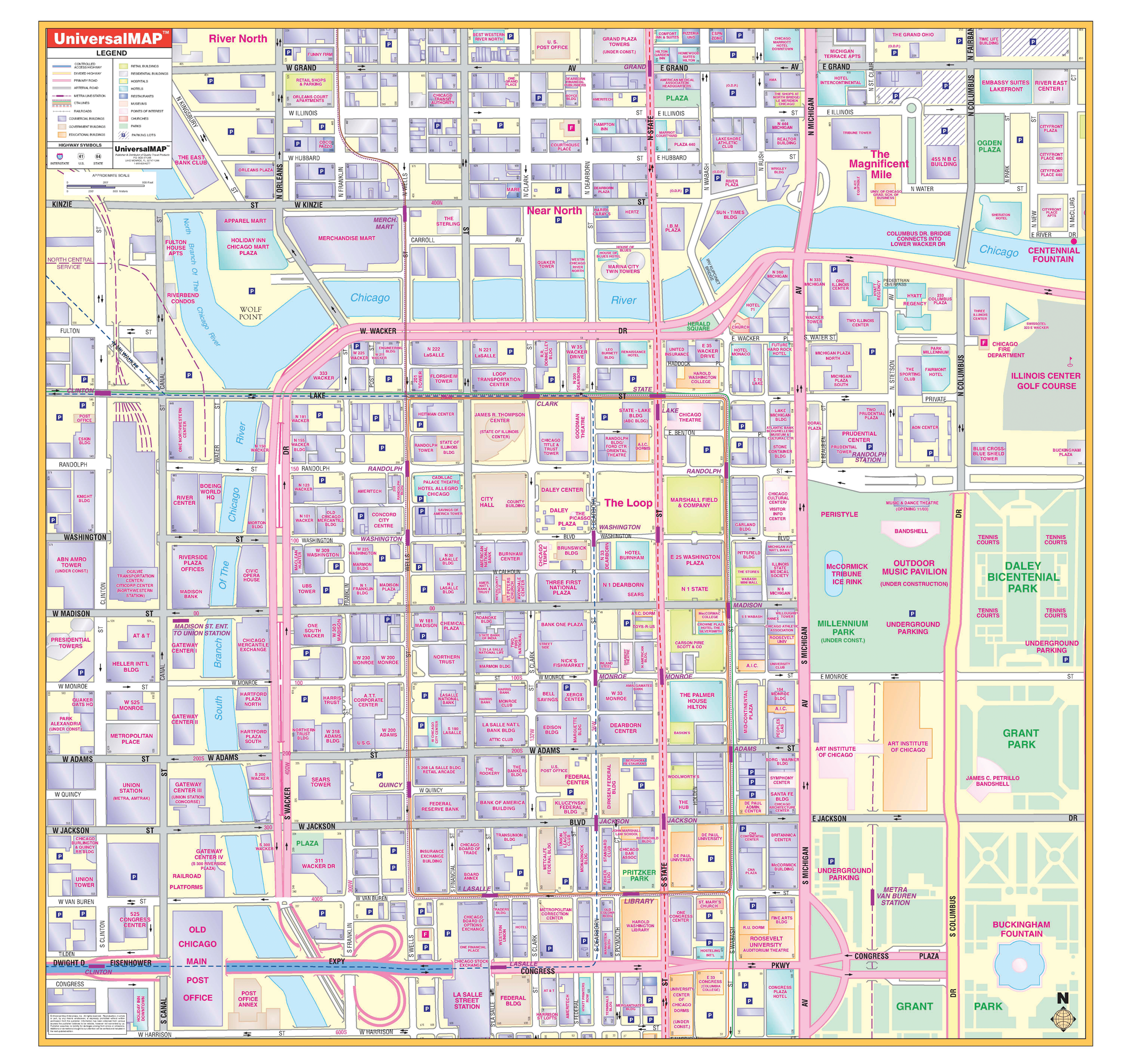 Chicago Loop, Il Wall Map - Large Laminated