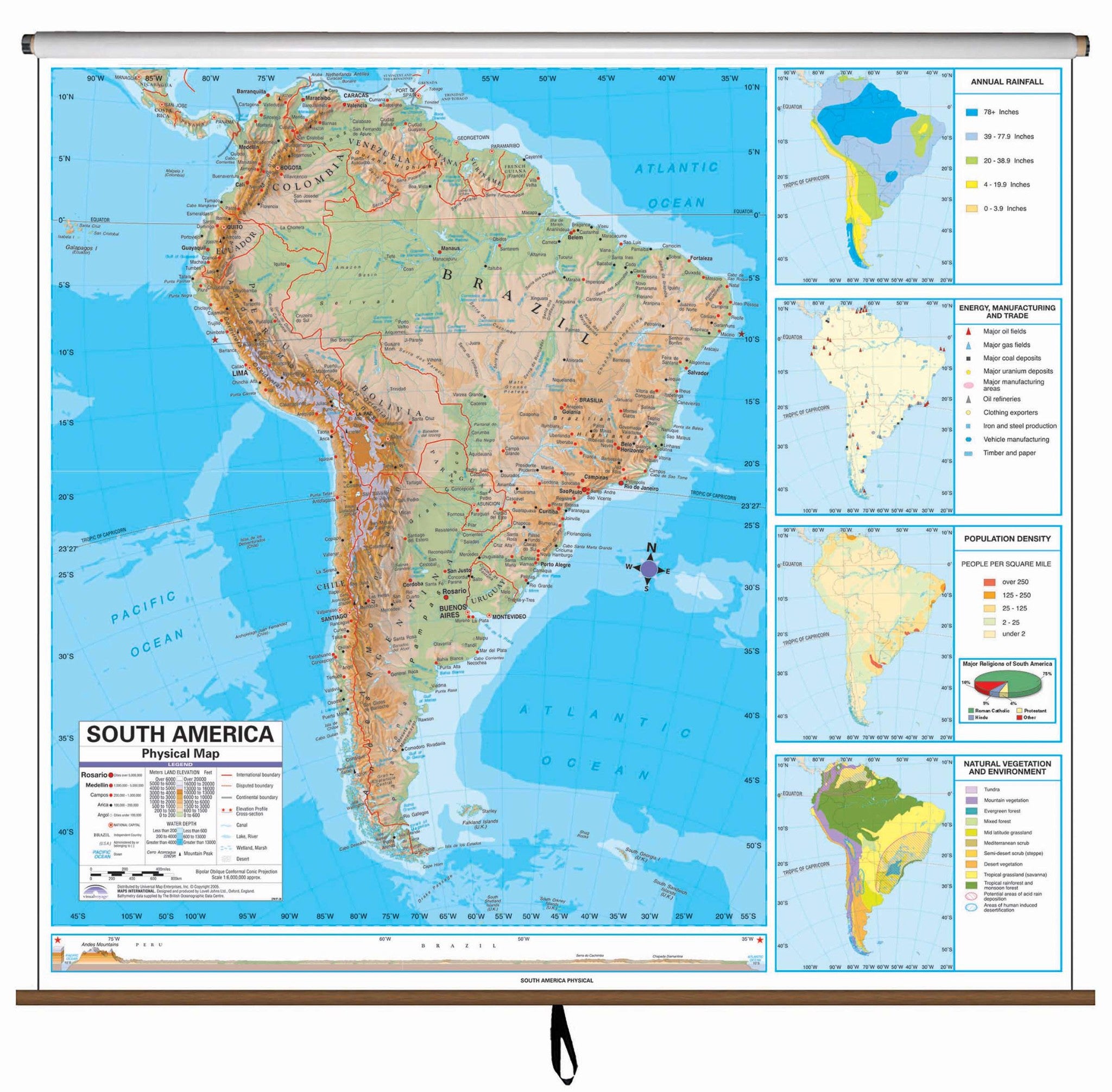 Kappa Map Group  South America Advanced Physical Classroom Wall Map