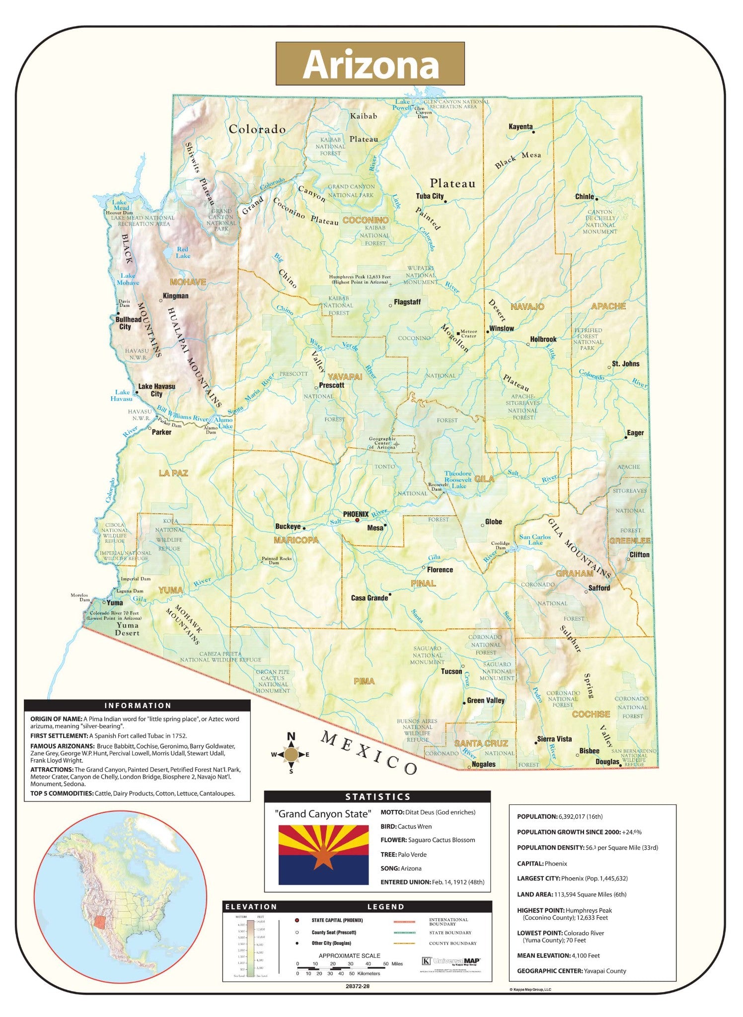 Kappa Map Group Arizona Shaded Relief Map