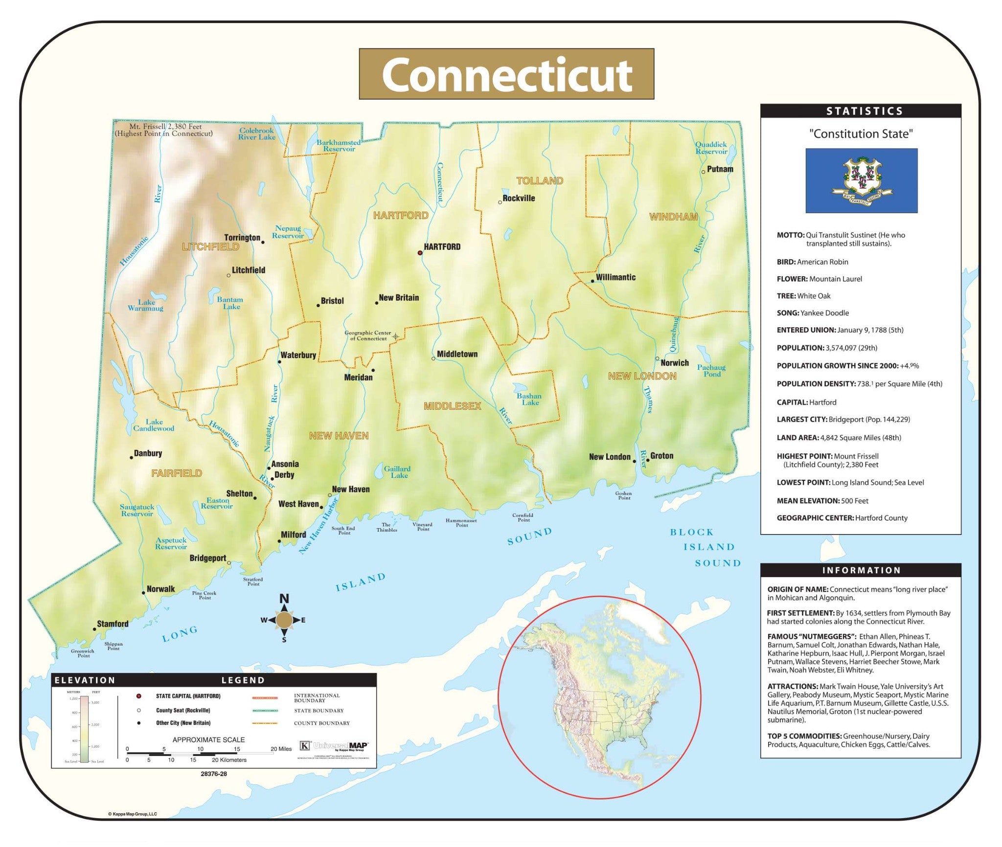 Connecticut Shaded Relief Map – GeoMart