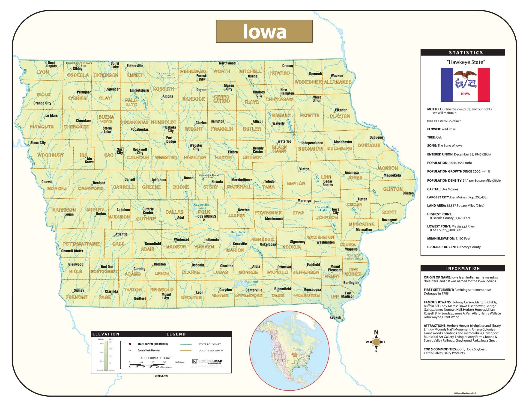 Kappa Map Group Iowa Shaded Relief Map