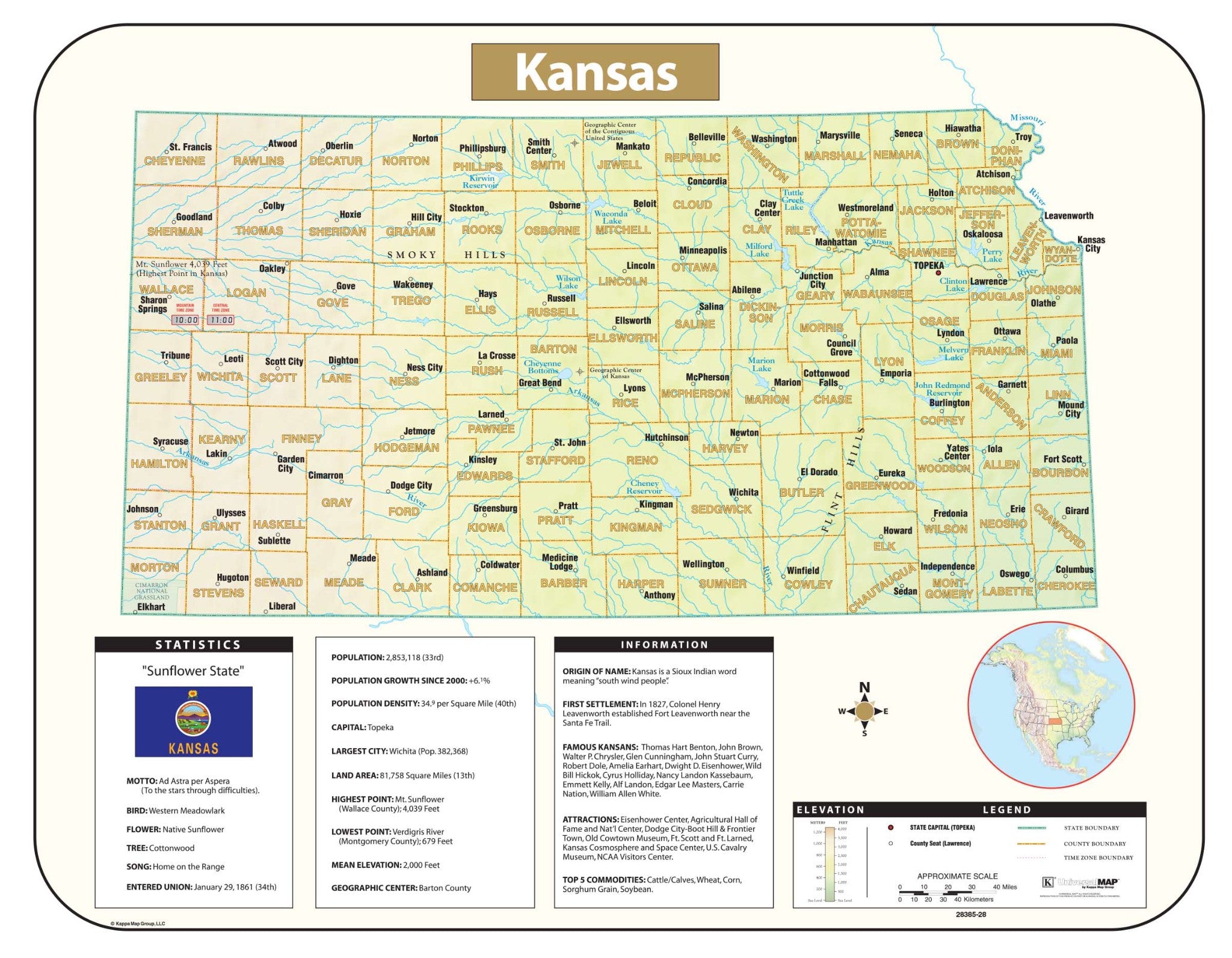 Kappa Map Group Kansas Shaded Relief Map