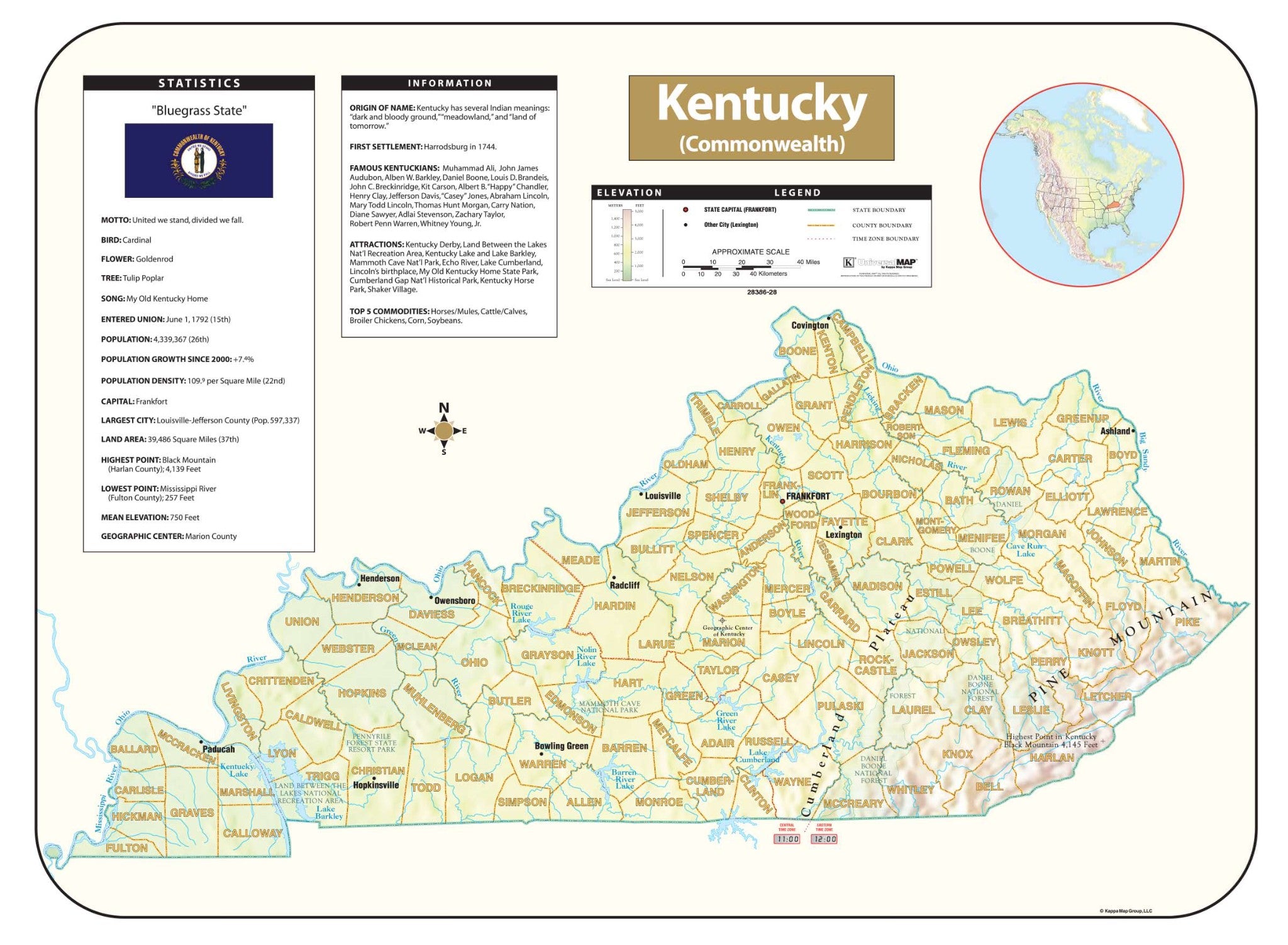 Kappa Map Group Kentucky Shaded Relief Map