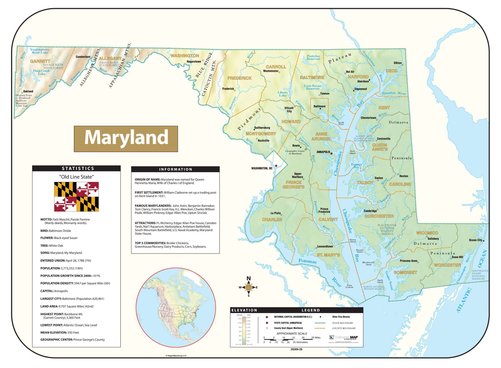 Kappa Map Group Maryland Shaded Relief Map