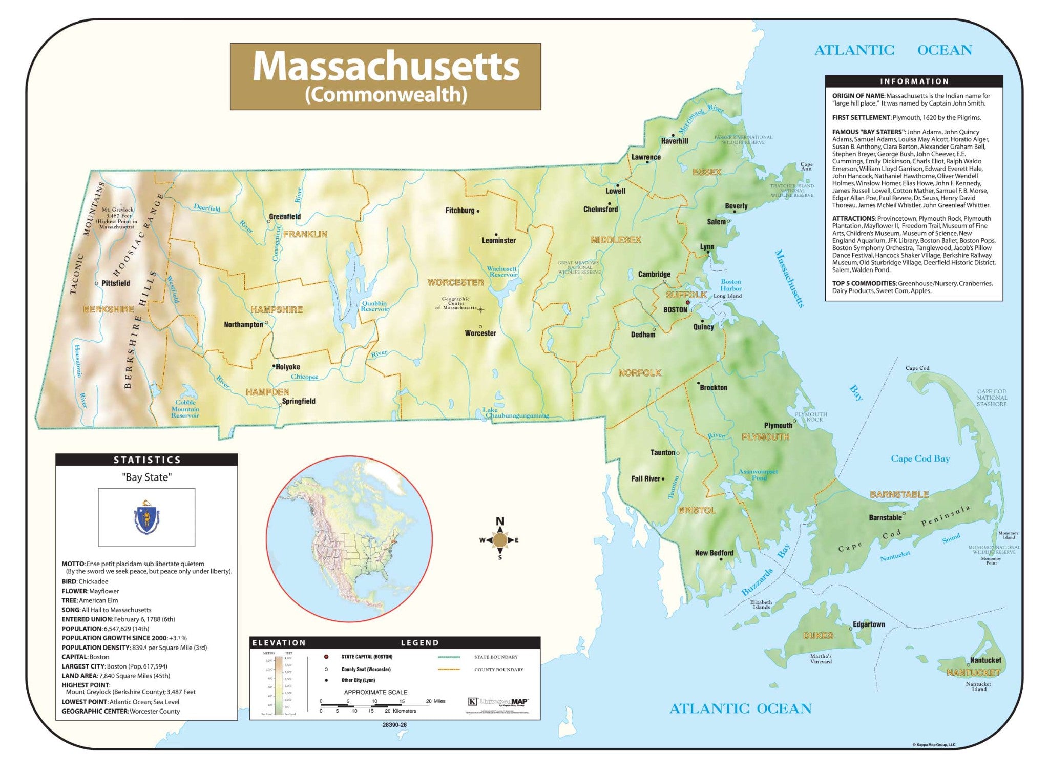 Kappa Map Group Massachusetts Shaded Relief Map