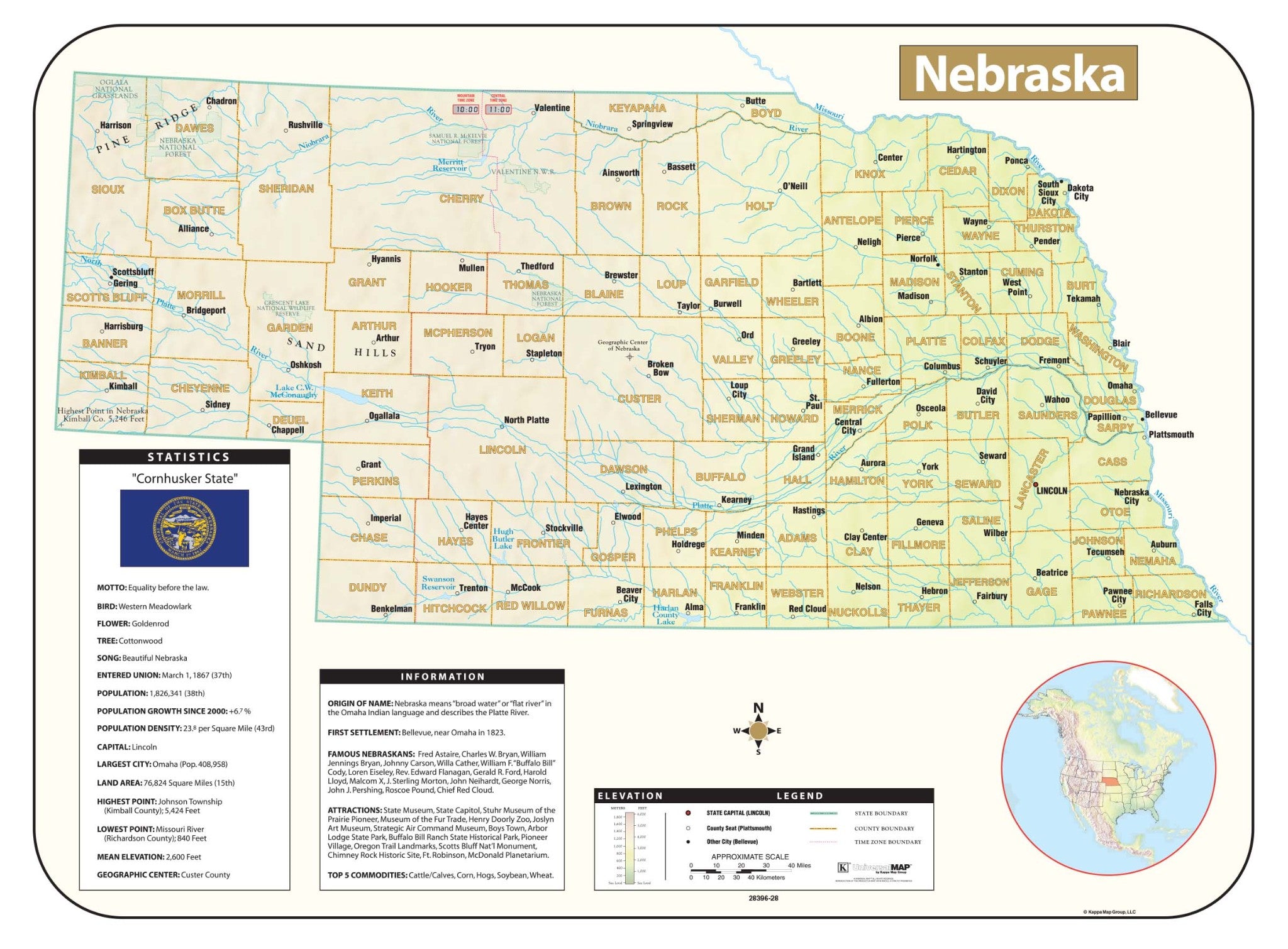 Kappa Map Group Nebraska Shaded Relief Map