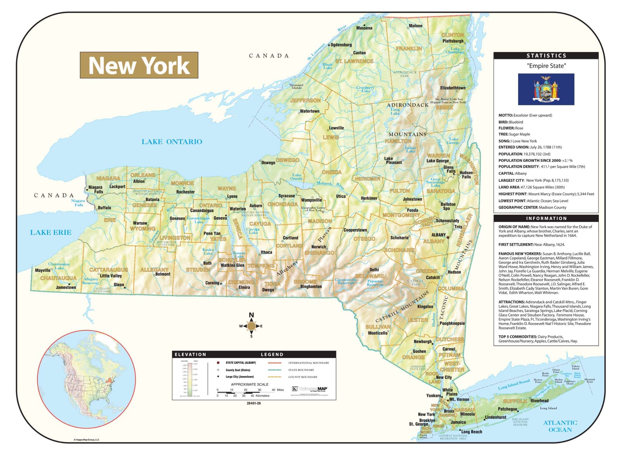 Kappa Map Group New York Shaded Relief Map