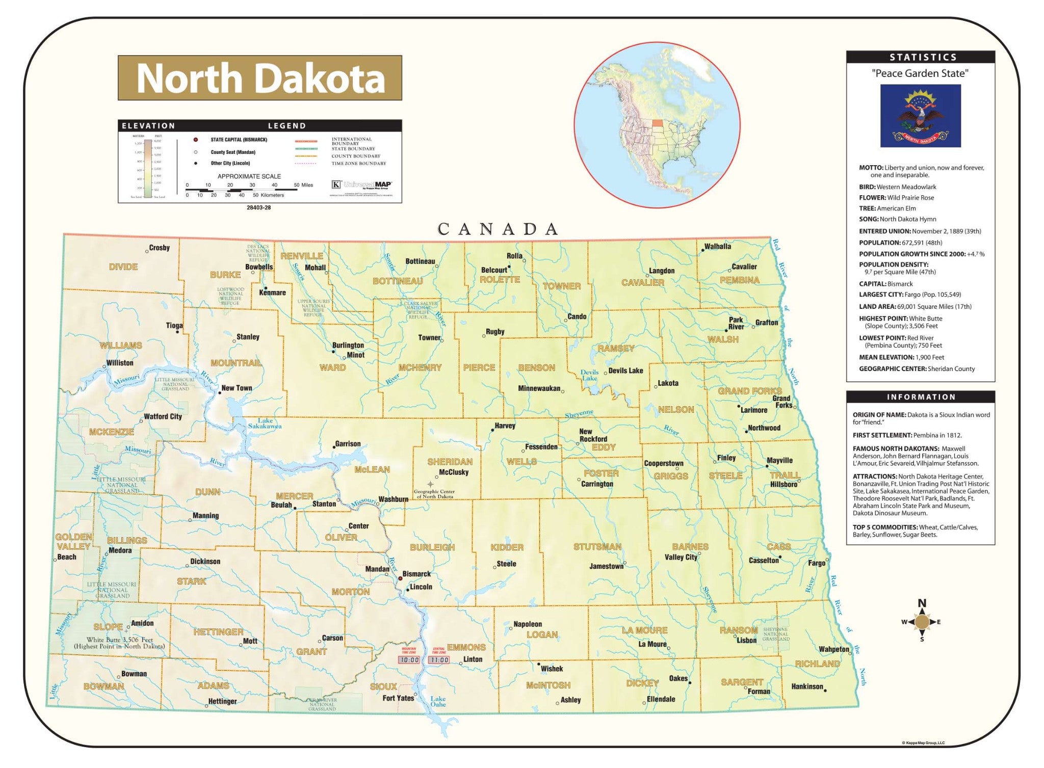 Kappa Map Group North Dakota Shaded Relief Map