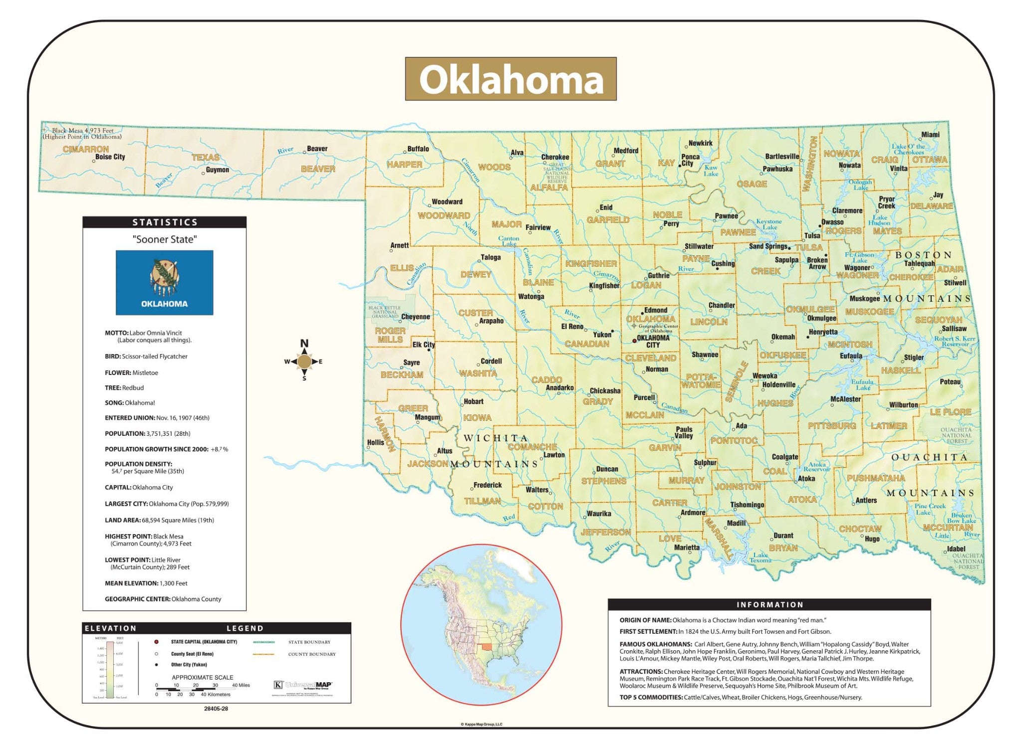 Kappa Map Group Oklahoma Shaded Relief Map