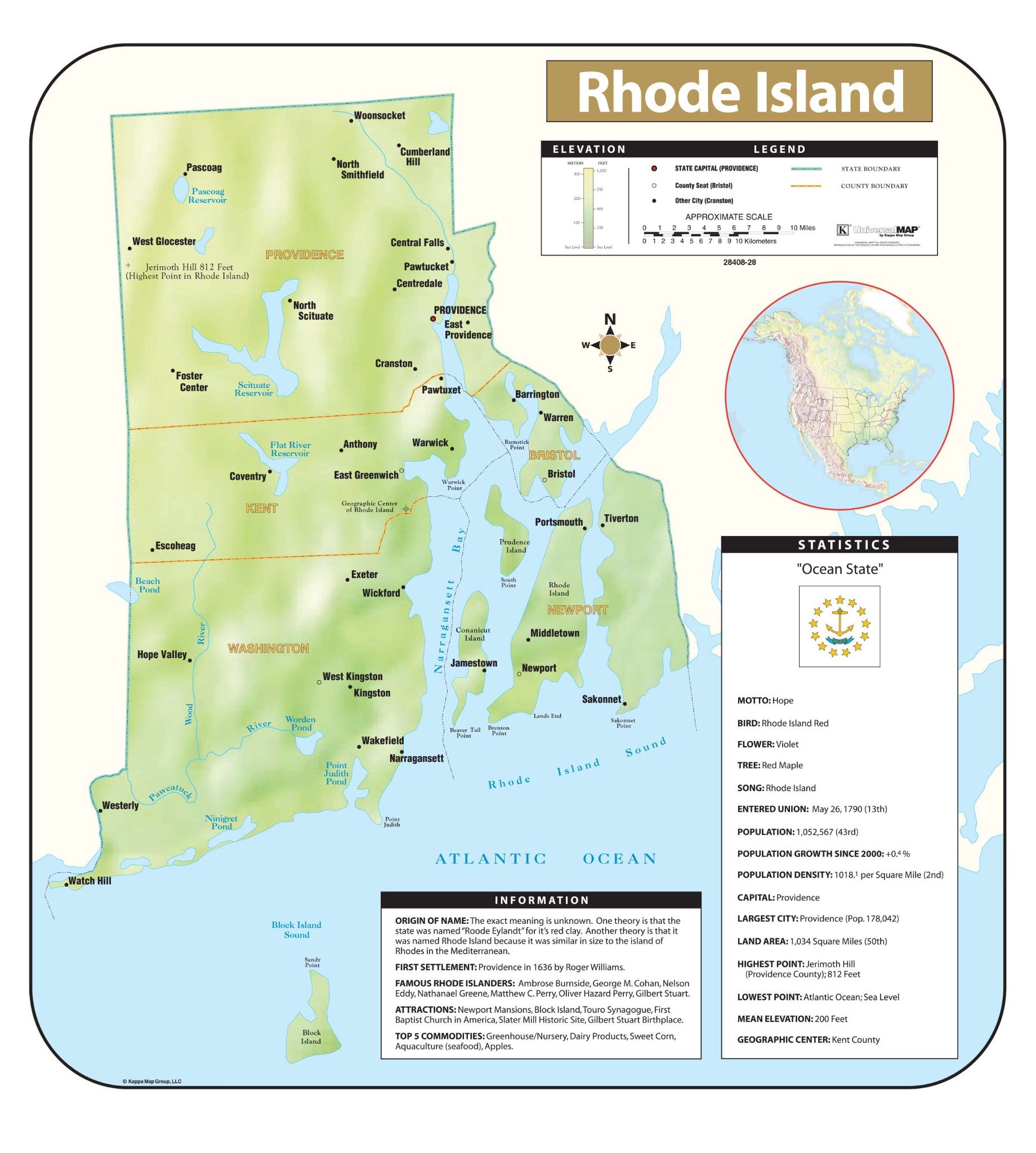 Kappa Map Group Rhode Island Shaded Relief Map