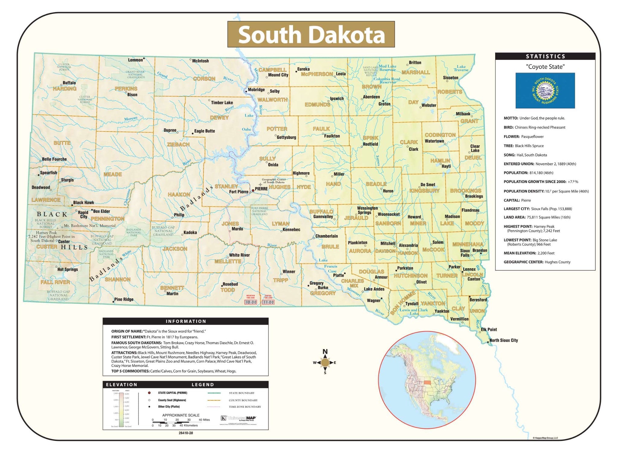 Kappa Map Group South Dakota Shaded Relief Map